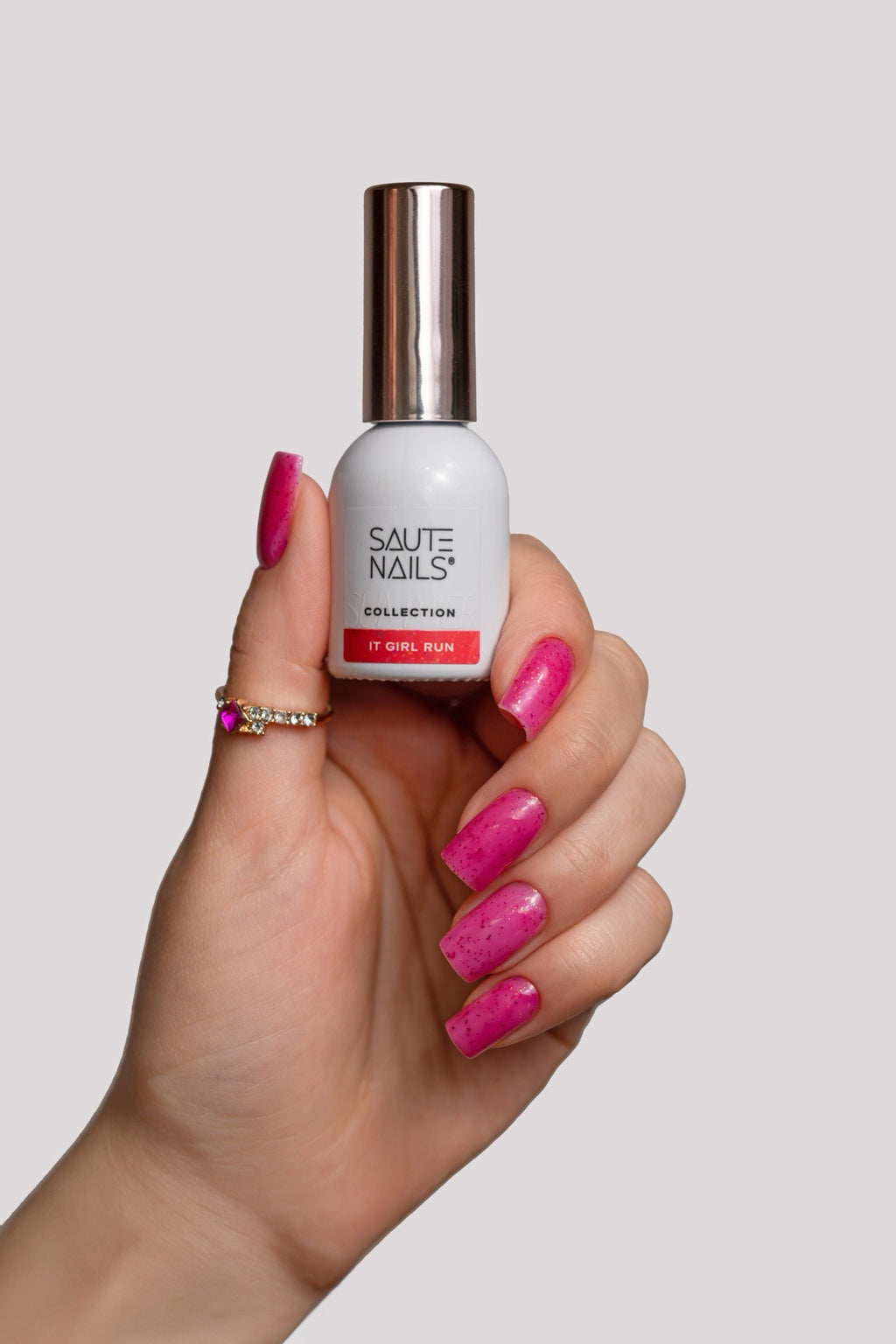 Verniz Gel It Girl Run (Rosa Néon com partículas Rosa Escuro)